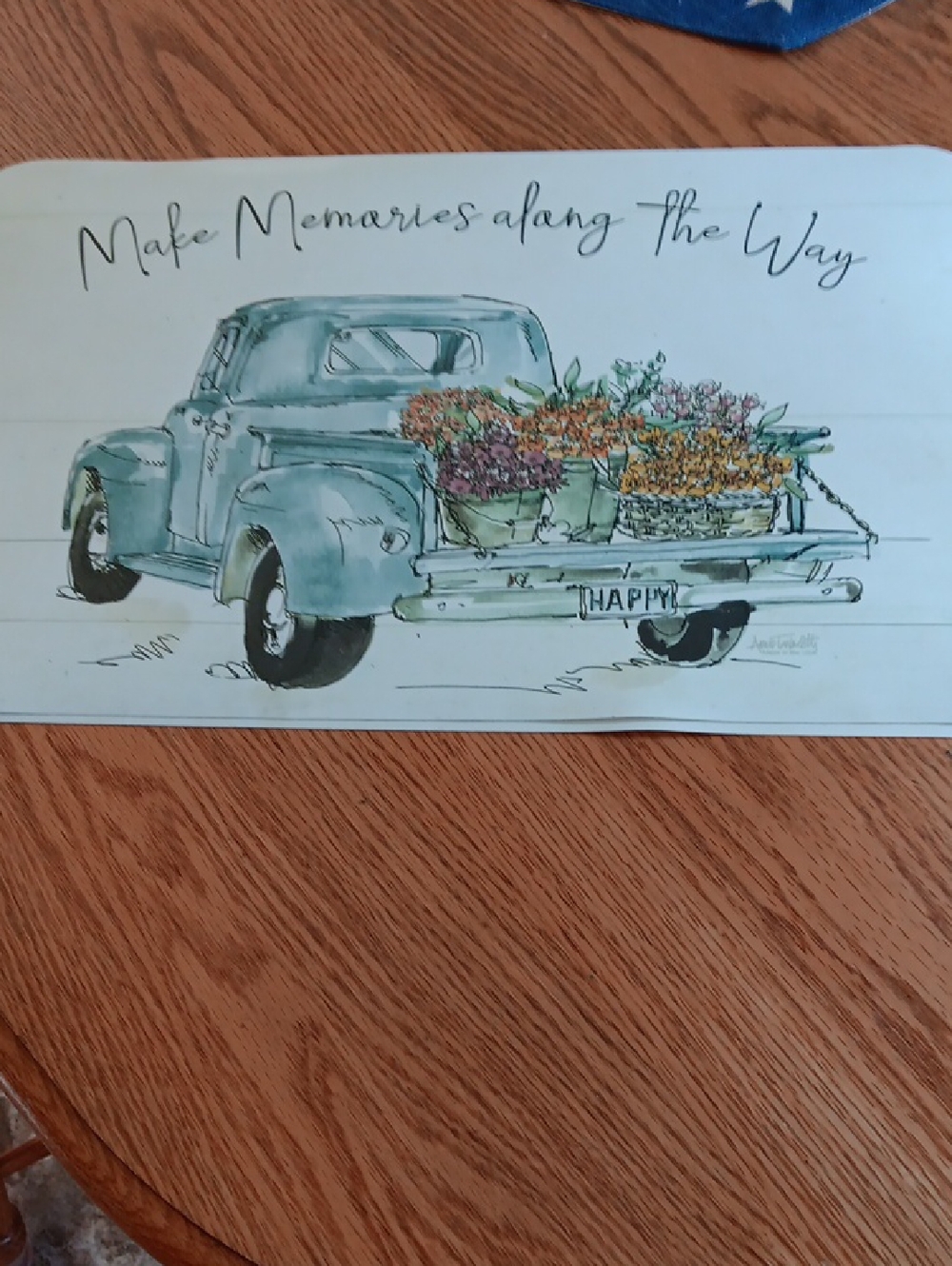 Vintage Blue Truck Wall Art - 'Make Memories Along The Way'